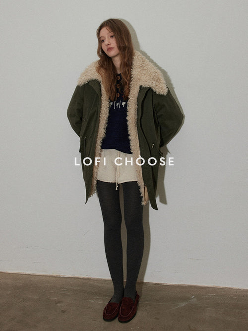 Lofi choose 90% White Duck Down Thick Hoodless Commuter Regular Fit Green Down Jackets