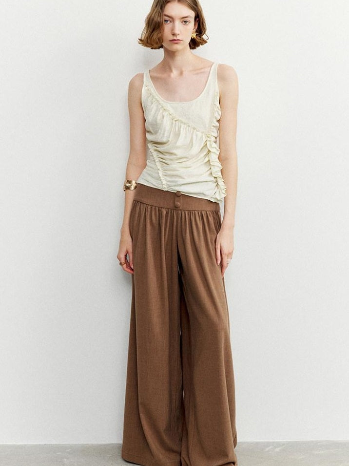 someone sometimes Ruffled Lettuce Edge Slim Fit Original Design Viscose Blend Cream Tank Tops