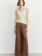 someone sometimes Ruffled Lettuce Edge Slim Fit Original Design Viscose Blend Cream Tank Tops
