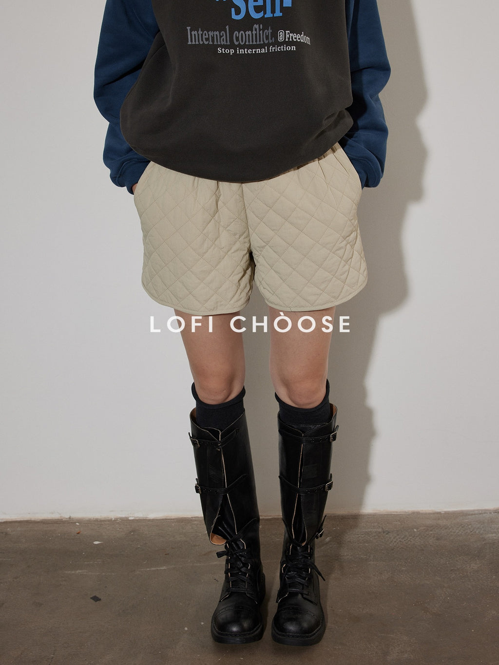 Lofi choose Insulated High Waist Diamond Quilted Workwear Nylon Women Mid-Length Shorts