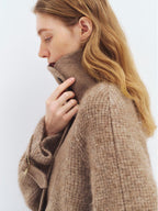 someonesometimes Alpaca Blend Double Breasted Casual Loose Fit Women Lapel Dusty Camel Short Coat