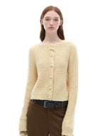 someonesometimes Soft Alpaca Blend Commuter Artsy Crew Neck Button Long Sleeve Cream Cardigans