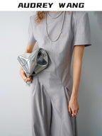 audreyyang Polyester Stretch Commuter Slim Fit Crew Neck Women Short Sleeve T-Shirts