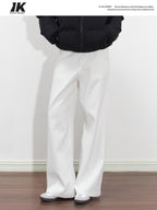 ikyou High Waist Loose Straight Colorfast White Denim Cotton Wide Leg Jeans