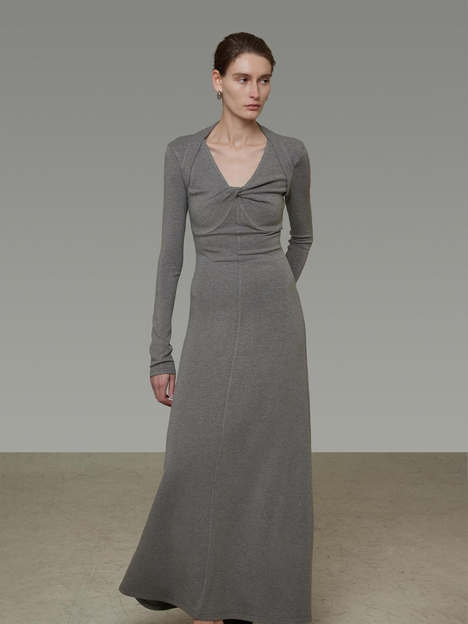 unspoken Soft Breathable Vneck Longsleeve Waist Cinch Viscose Knit Maxi Dresses
