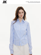ikyou Uv Protection Embroidered Slim Collared Plaid Cardigan Girls Cotton Shirts