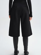audreyyang Wool Blend Minimalist Wide Leg Natural Waist Womens Workwear Mid-Length Shorts