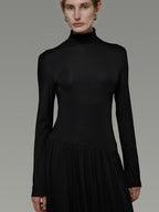 unspoken Modal Knit Turtleneck Slim Waist Long Sleeve City Workwear Black Maxi Dresses