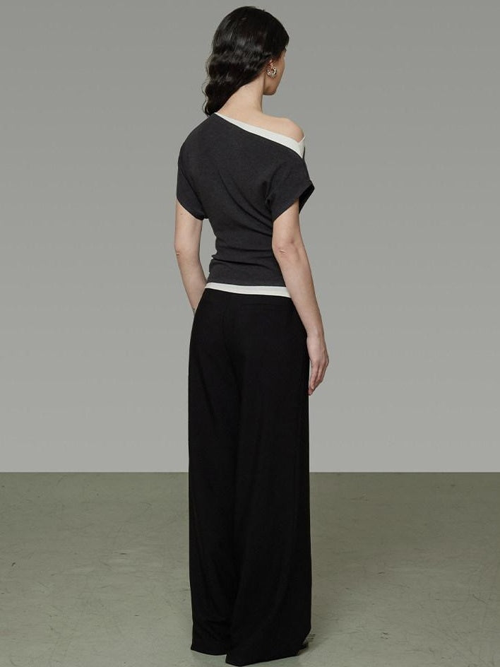 unspoken Viscose Knit Slim Minimal Women Colorblock Off Shoulder Crop Tops