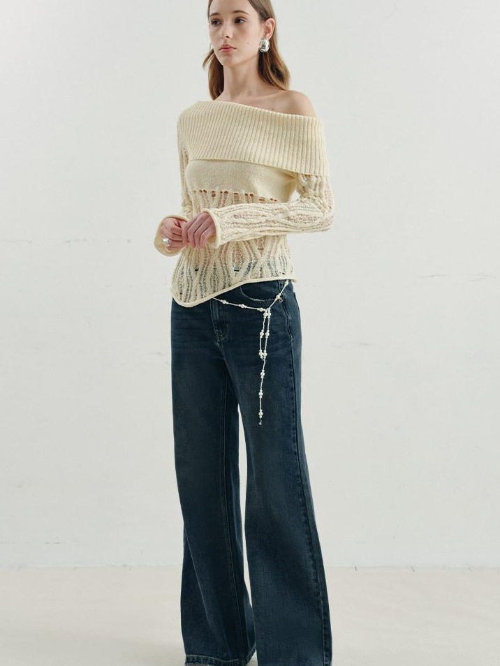 someonesometimes Vintage Washed Low Rise Distressed Denim Stretch Women Deep Indigo Flared Jeans