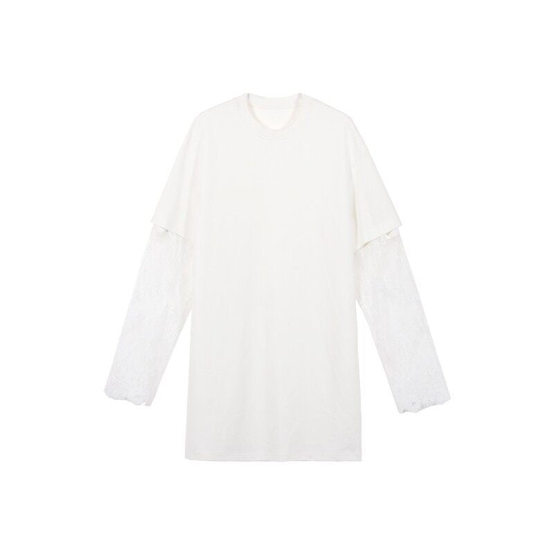 audreyyang_Lace_Trim_Cotton_Loose_Aline_Skirt_Short_Sleeve_Casual_Women_Top_&_Skirt_Sets_MISSTT