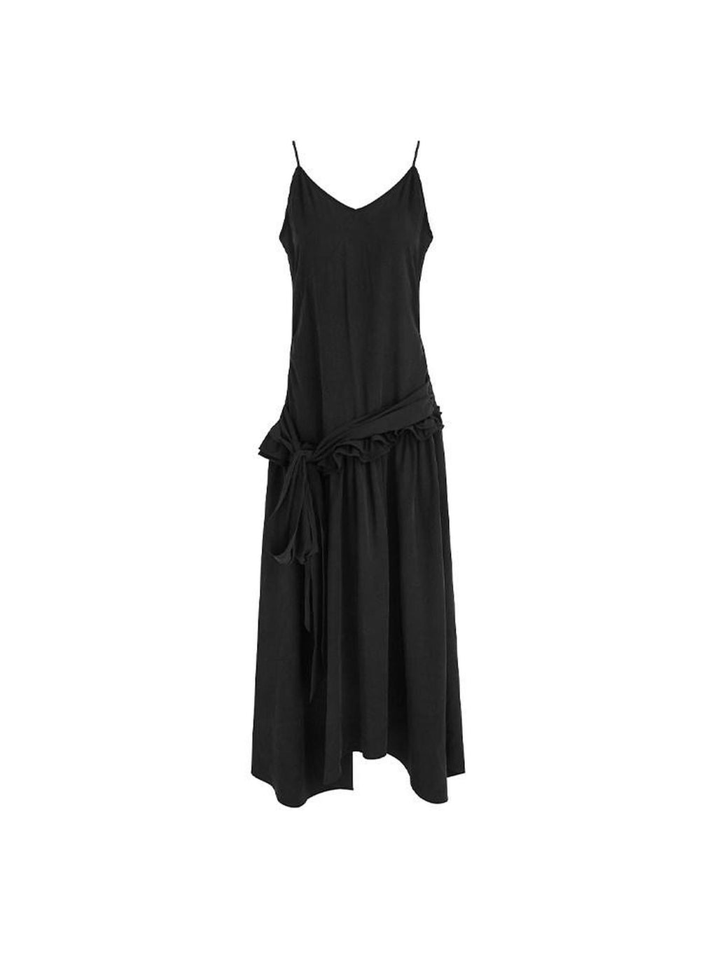 unspoken Ultra Soft Tencel A Line Cinched Waist Minimalist Commuter Black Maxi Dresses