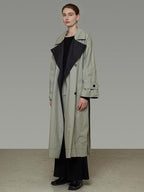 unspoken Minimal Commuter Long Double Breasted Loose Fit Women Black Olive Trench Coats
