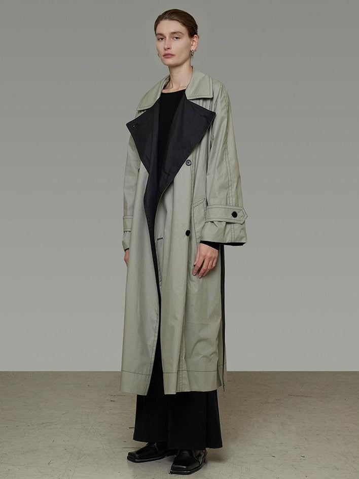 unspoken Minimal Commuter Long Double Breasted Loose Fit Women Black Olive Trench Coats