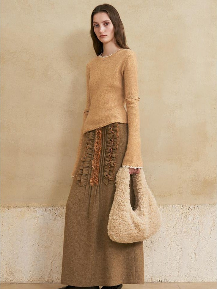 someonesometimes Wool Blend Lined Vintage Straight Mid Hidden Zip Casual Women Maxi Skirts