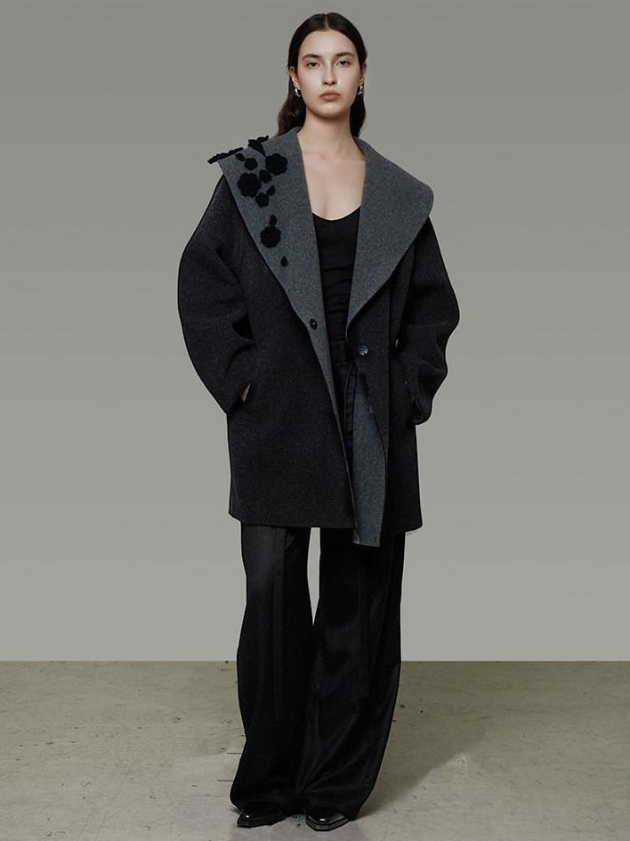 unspoken Warm Thick Minimal Commuter Loose Fit Lapel Women Sheep Wool Blend Wool Coats