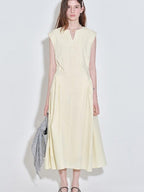 fano Pure Cotton Minimalist V-neck Sleeveless A Line Casual Women Yellow Maxi Dresses