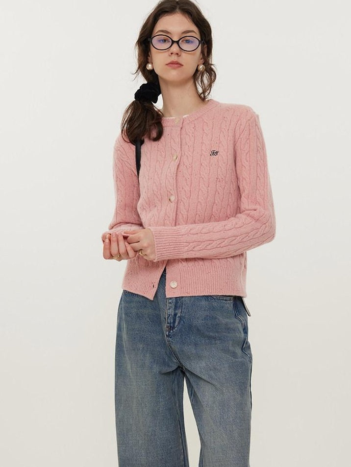 fano Pure Lambswool Minimal Commuter Low Round Neck Button Knitwear Women Cardigans
