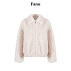 fano Warm Vintage Loose Lapel Zipper Long Sleeve Casual Young Women Ivory Short Coat