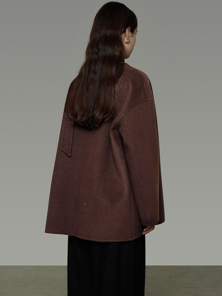 unspoken Pure Sheep Wool Lapel Collar Loose Fit 3D Cut Office Coffee Wool Coats
