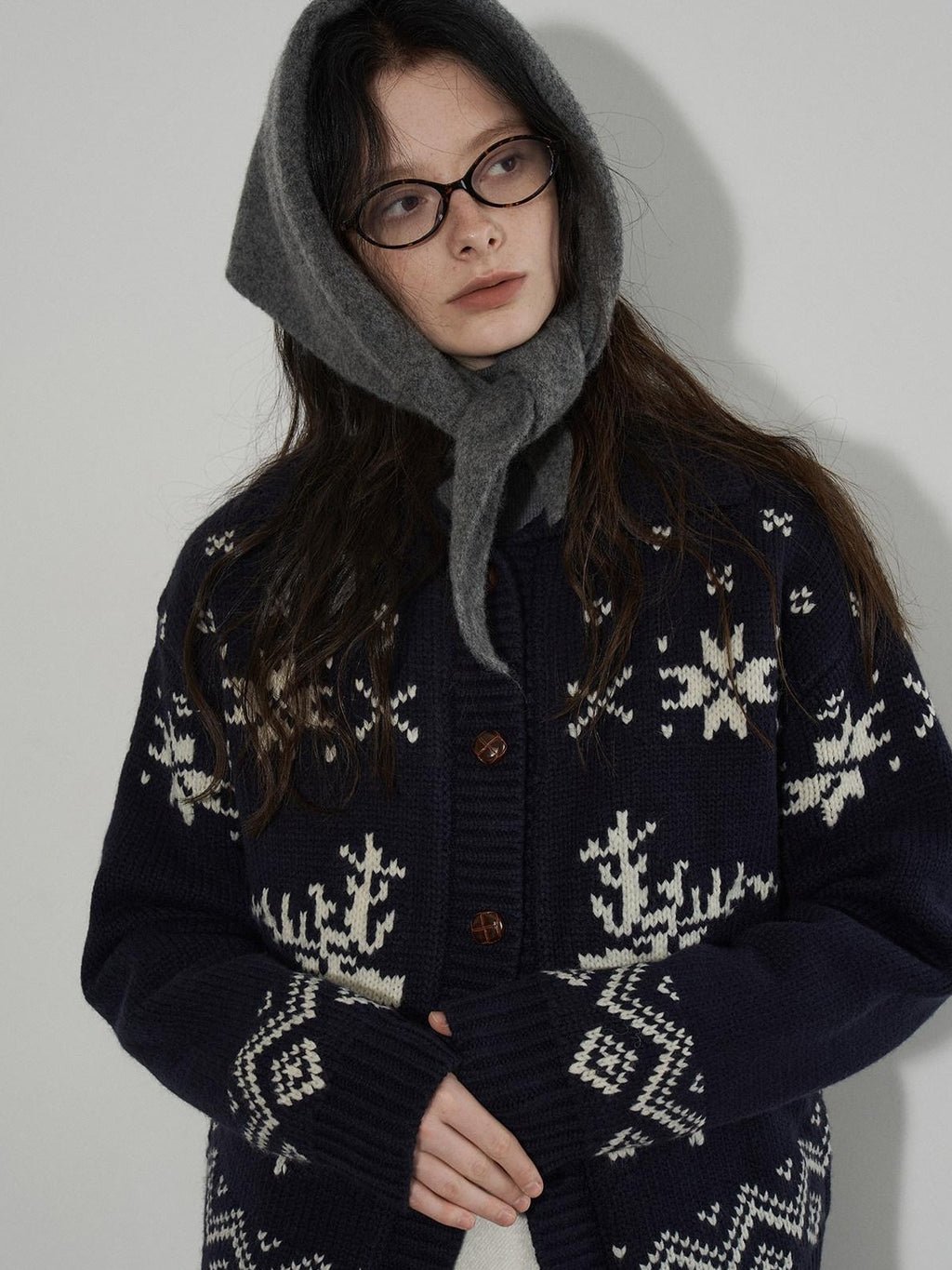 Lofi choose Cozy Soft Knit Office Relaxed Colorblock Women Navy Button Cardigans