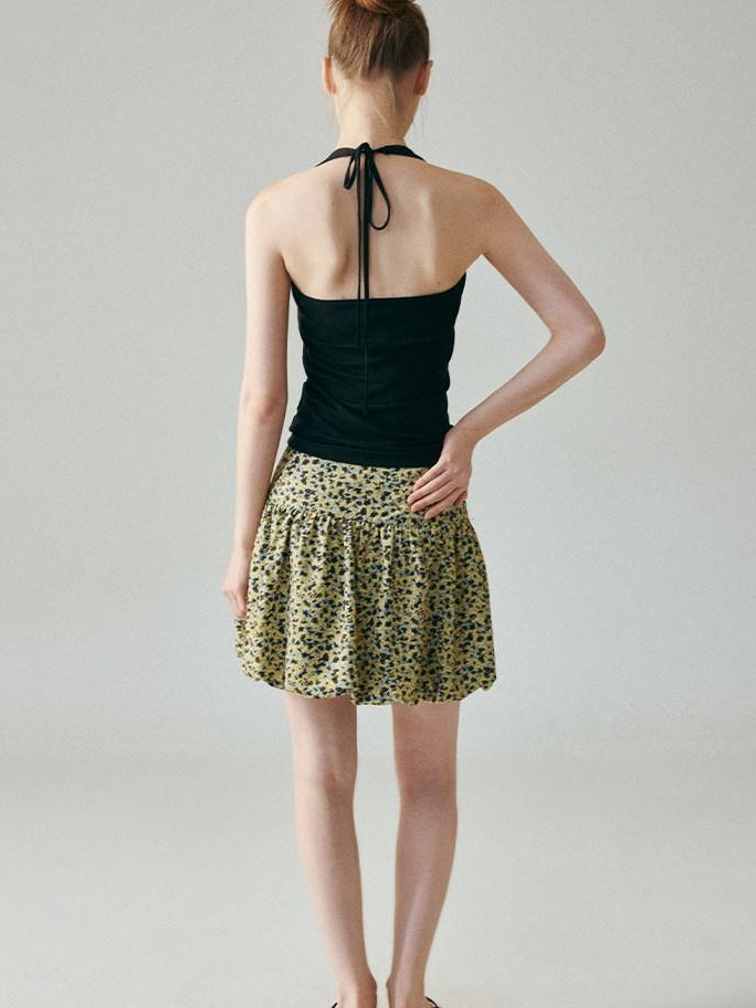 fano Lined Printed Bubble Silhouette Polyester Loose Korean Commuter Mini Skirts