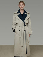 unspoken Minimalist Double Breasted Long Straight Workwear Beige Navy Trench Coats