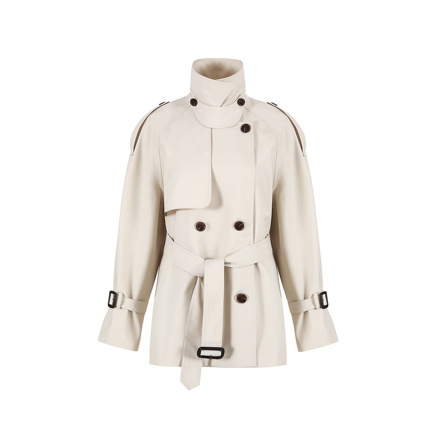 fano_Buttoned_Double_Breasted_Short_Loose_Fit_Women_Khaki_Beige_Trench_Coats_MISSTT