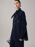 audreyyang Bow Detail Loose Fit Casual Women Daily Polka Dot Cotton Denim Jackets