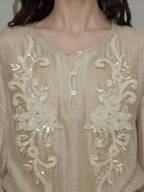 unspoken Breathable Lyocell Embroidered Vintage Loose Round Neck Women Almond Blouses