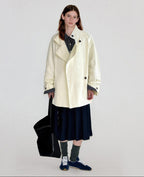 fano Cotton Stand Collar Loose Fit Korean Commuter Women Beige Mid Trench Coats