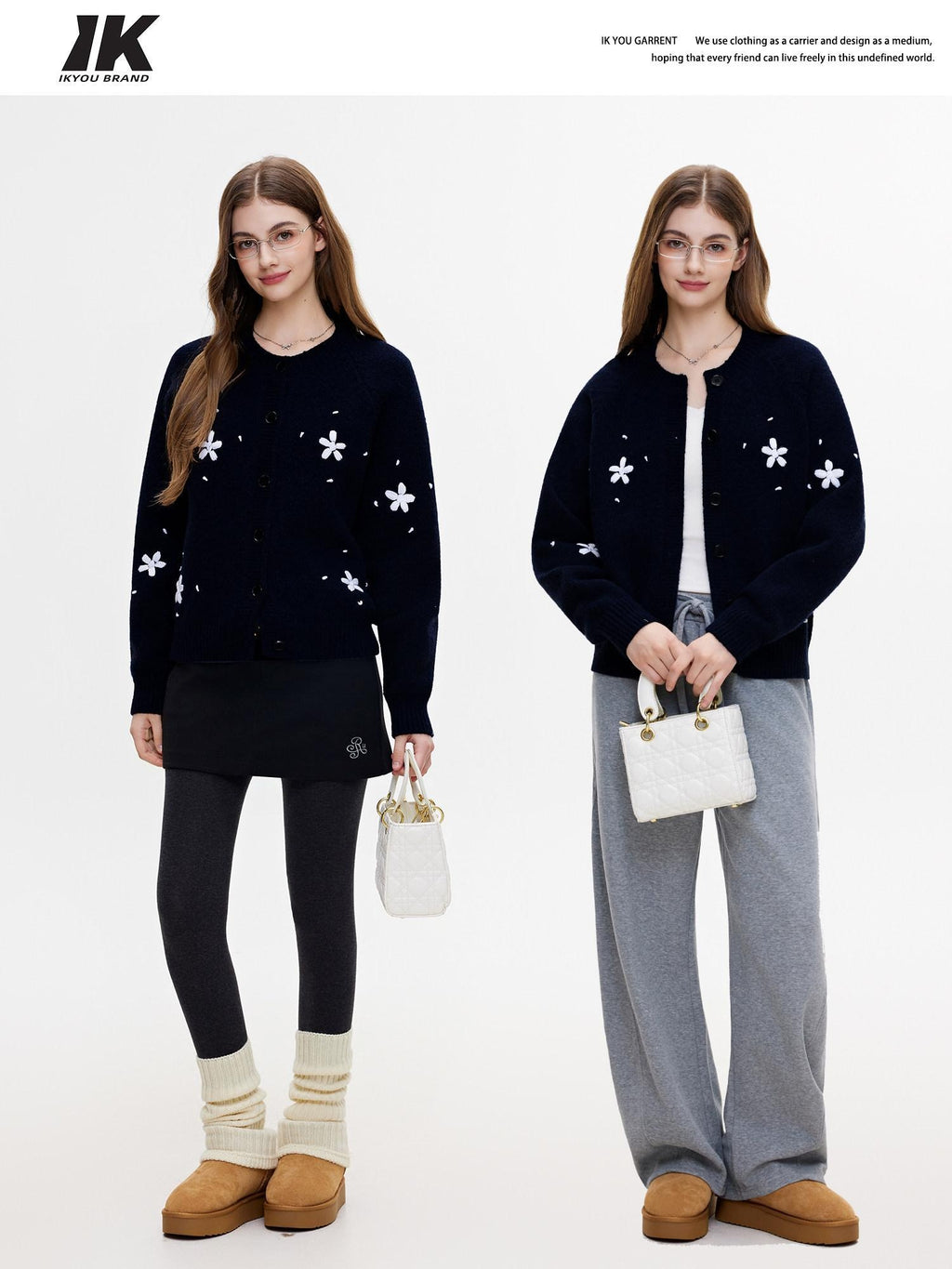 ikyou Thermal Commuter Straight Embroidered Women Acrylic Blend Black Cardigan Sweaters