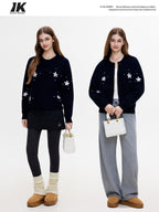 ikyou Thermal Commuter Straight Embroidered Women Acrylic Blend Black Cardigan Sweaters