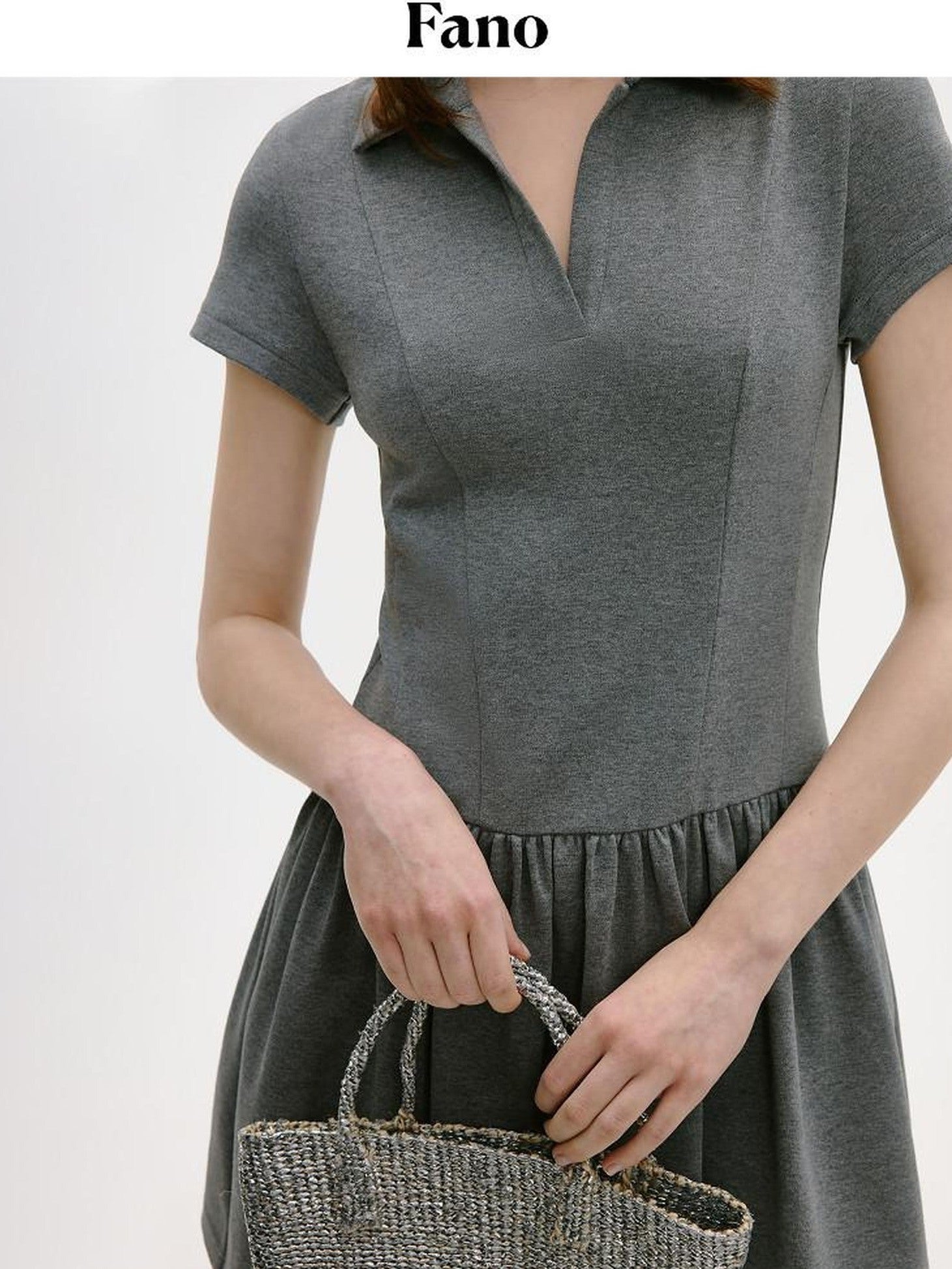 fano Soft Cotton Vintage Polo Collar A Line Natural Waist Girl Deep Gray Midi Dresses