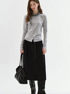 fano Shape Retaining High Waist Pleated A Line Casual Women Cotton Maxi Skirts