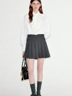 fano Breathable Lyocell Cotton Loose Casual Lace Petal Collar Women Blouses