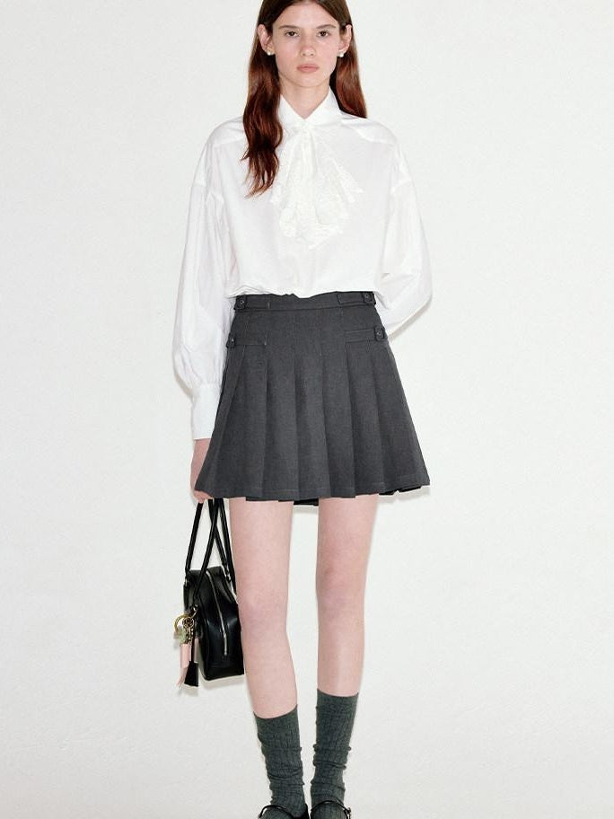 fano Breathable Lyocell Cotton Loose Casual Lace Petal Collar Women Blouses