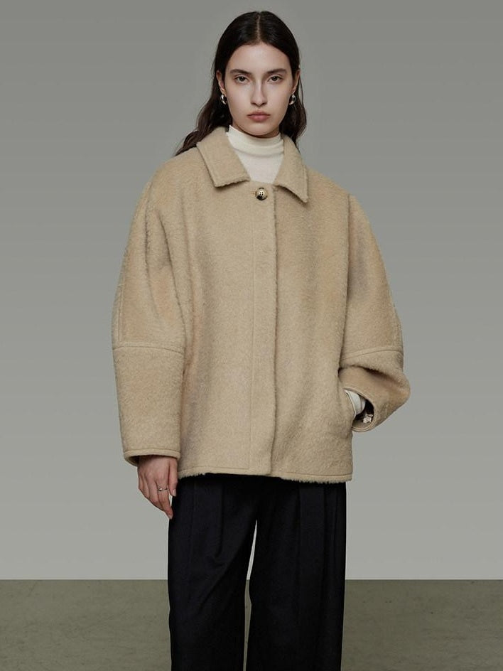 unspoken 3D Tailored Minimalist Loose Fit Office Lapel Single Breasted Camel Short Coat
