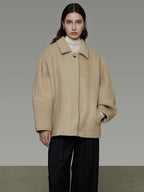 unspoken 3D Tailored Minimalist Loose Fit Office Lapel Single Breasted Camel Short Coat
