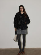 Lofi choose Knit Wool Blend Zip Cardigan Loose Fit Office Gray Short Skirt Top & Skirt Sets