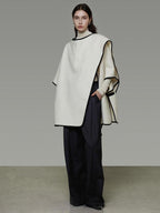 unspoken Premium Sheep Wool Blend 3D Tailored Loose Fit Commuter Women White Wool Coats