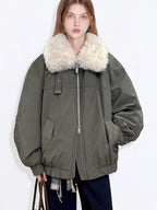 fano 90 Percent Down Utility Patchwork Women Army Green Stand Collar Down Jackets