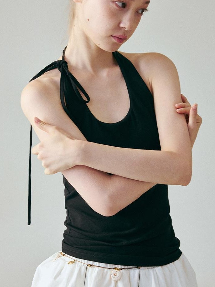 fano Soft Stretch Viscose Halter Slim Fit Office Layering Black Camisoles