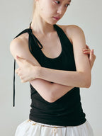 fano Soft Stretch Viscose Halter Slim Fit Office Layering Black Camisoles