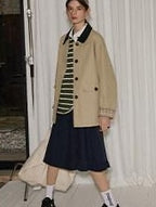 Lofi choose Cotton Blend Loose Fit Commuter Short Single Breasted Khaki Black Trench Coats