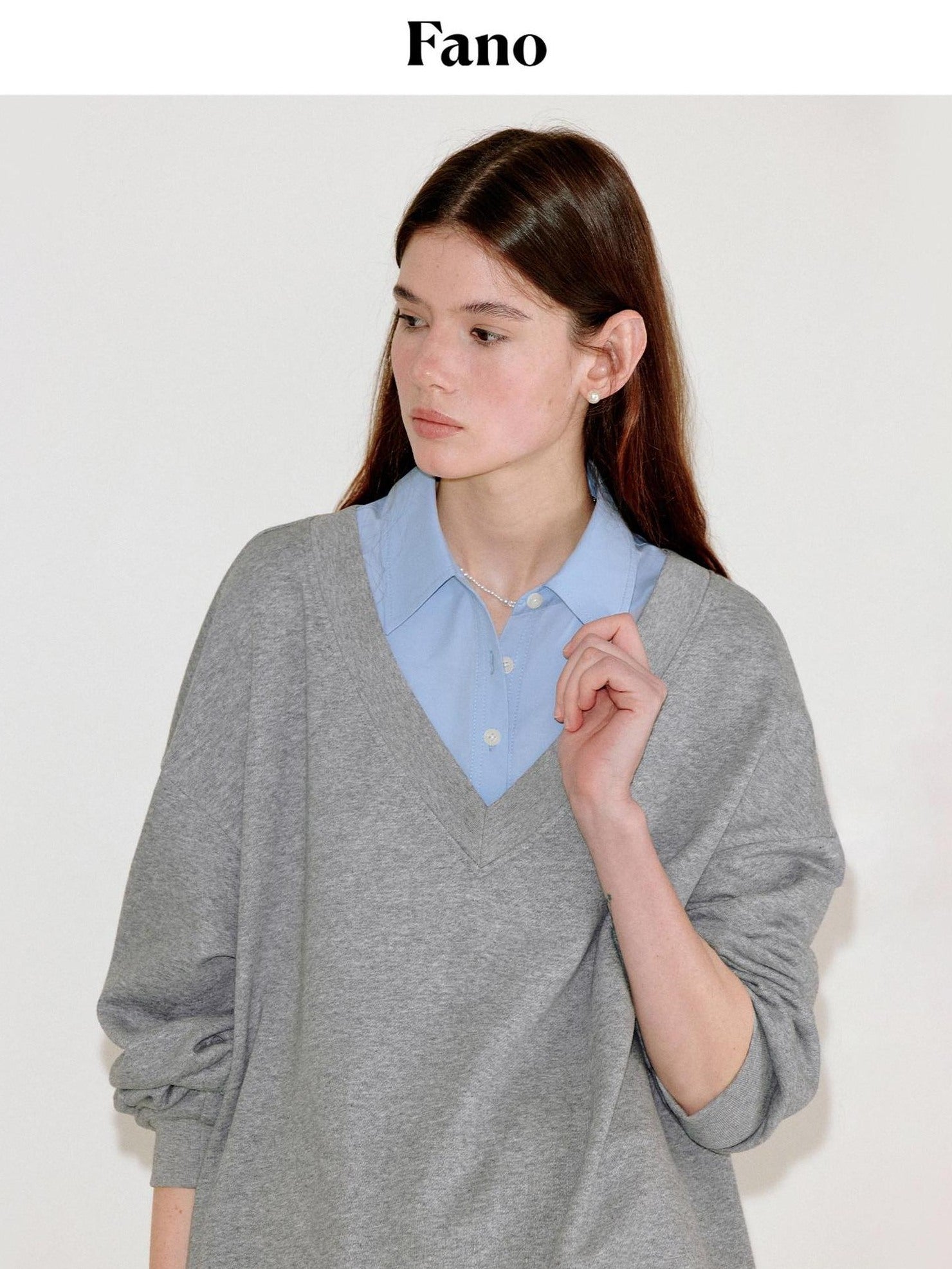 fano Soft Cotton Blend Colorblock Polo Collar Loose Knit Pullover Women Sweaters