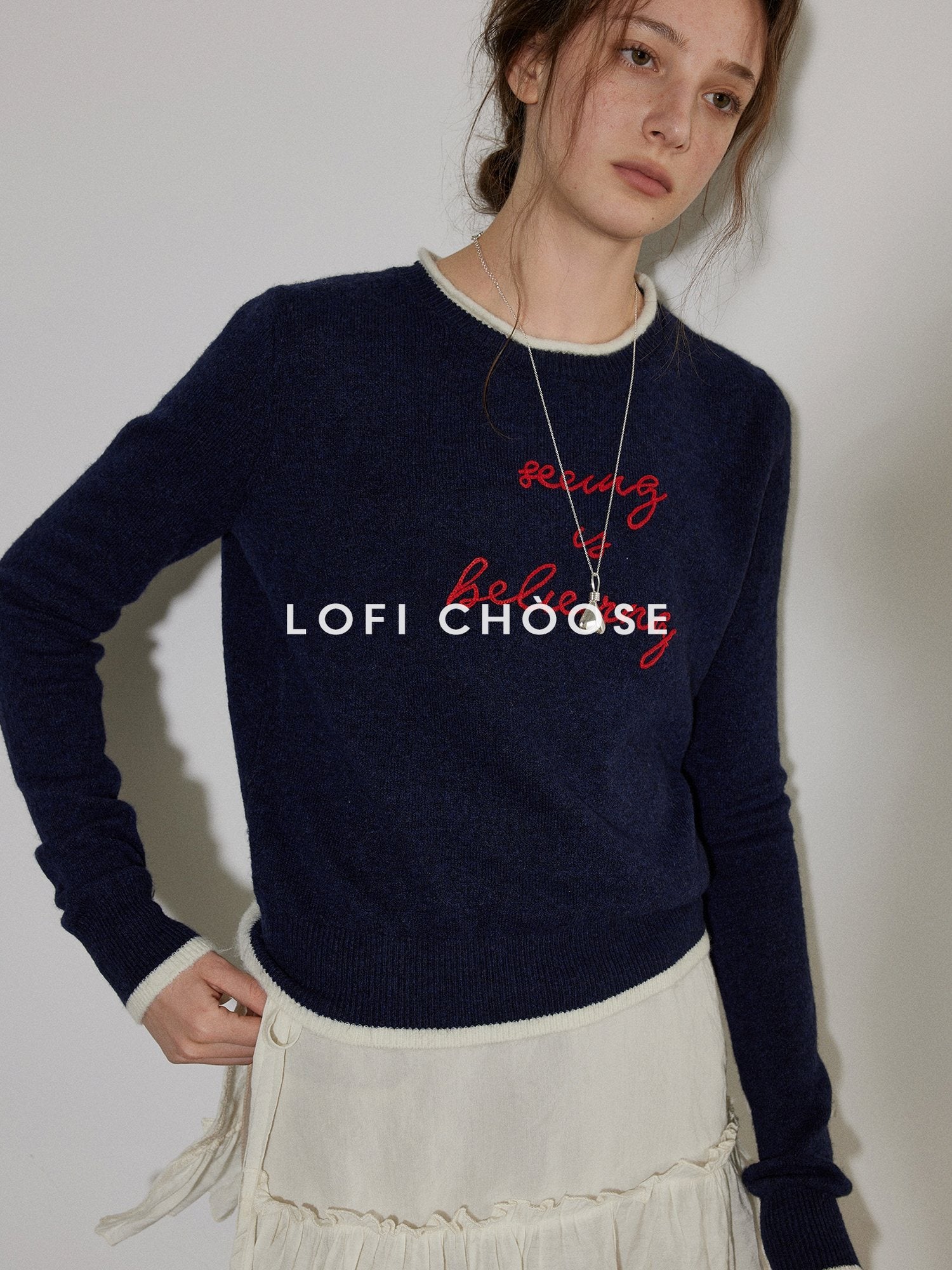 Lofi choose Colorblock Pullover Relaxed Fit Commuter Crewneck Casual Office Sweatshirt