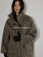 Lofi choose Heavy Wool Blend Relaxed Fit Stand Collar Midlength Commuter Toggle Wool Coats