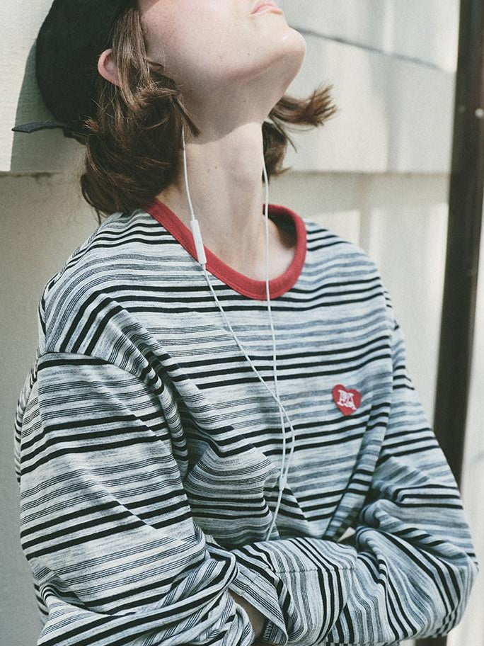 fano Moisture Wicking Casual Loose Patchwork Stripe Black Womens Long Sleeve T-Shirts