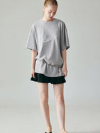 fano 100 Percent Cotton Loose Fit Korean Commuter Gray Crewneck Long Sleeve T-Shirts